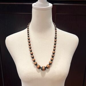 Vintage KOREA Round Brown Tiger Eye Beaded Necklace